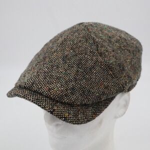 Wigens Flat Cap Mens 57 Brown Magee Donegal Tweed Ear Flaps Ivy Hat Newsboy